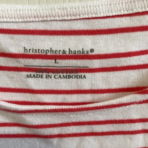 Christopher & Banks Red and White quarter Sleeve Relaxed Tee - Picture 3 of 4